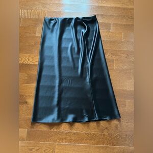 Zara Black Satin Midi A-Line Skirt